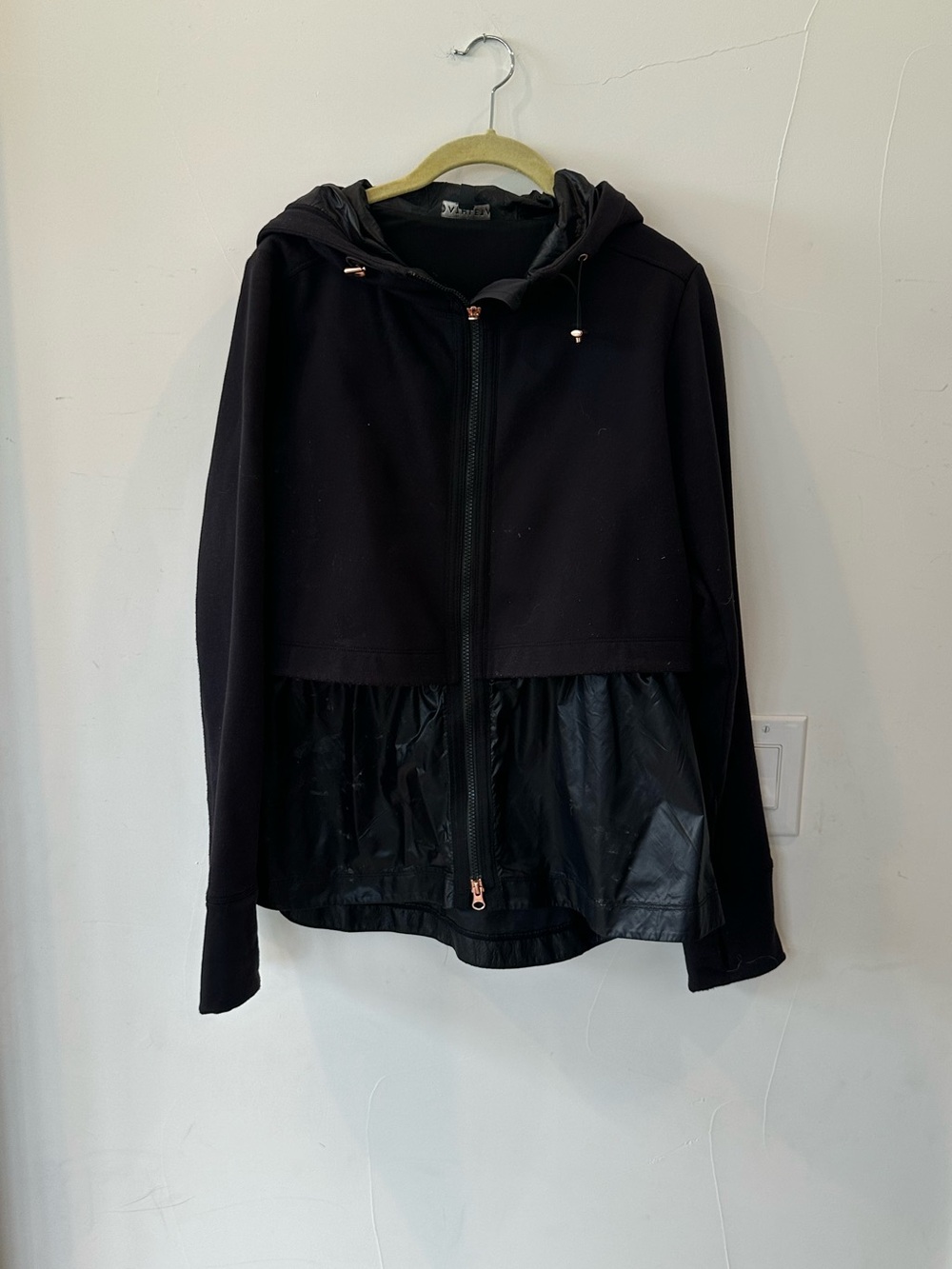 Athleta Black Hooded Jacket with Sheen Panel